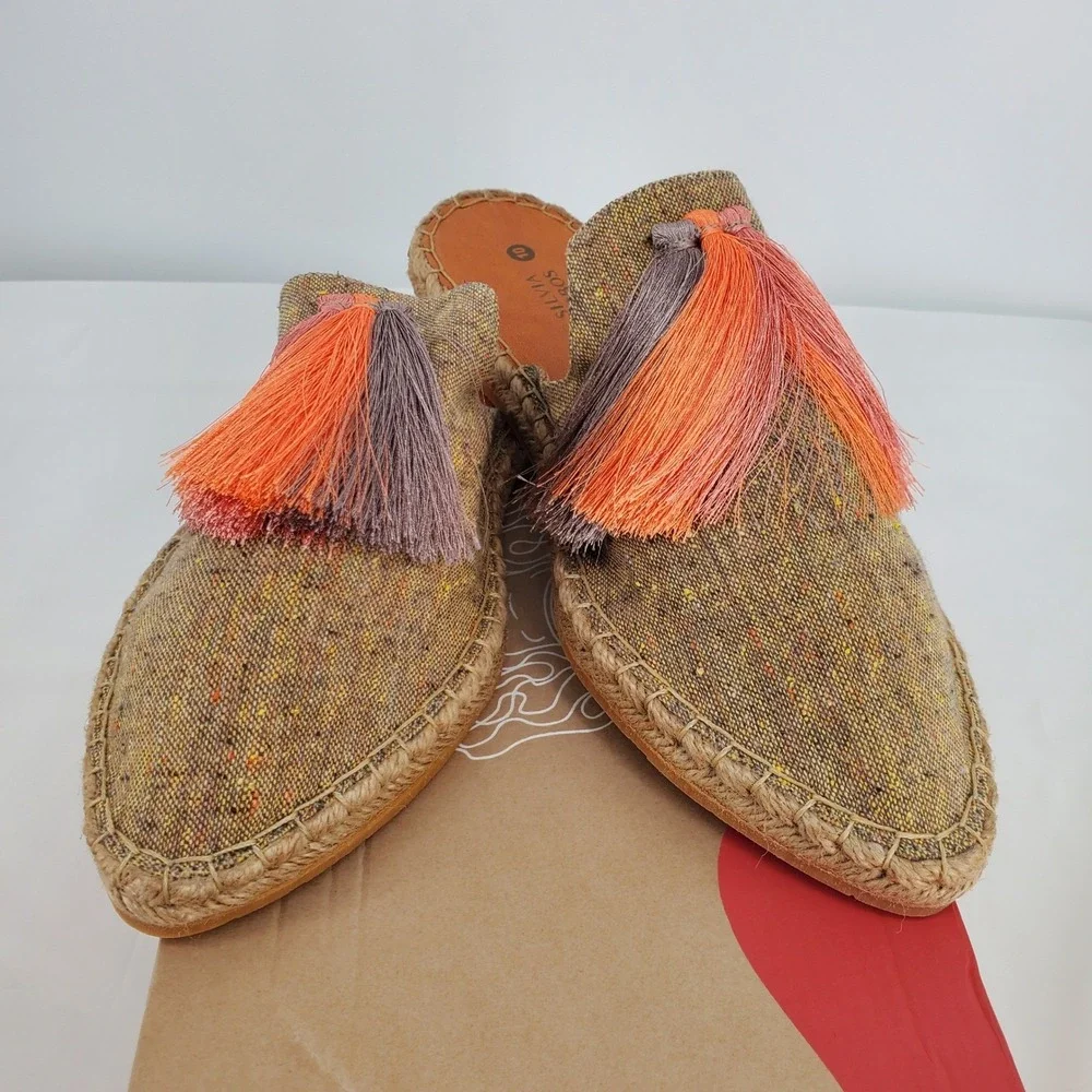 Silvia Cobos Sunrise Mule Camel Espadrille Tassel Slides Size 10 VDL-221-SUN-CAM